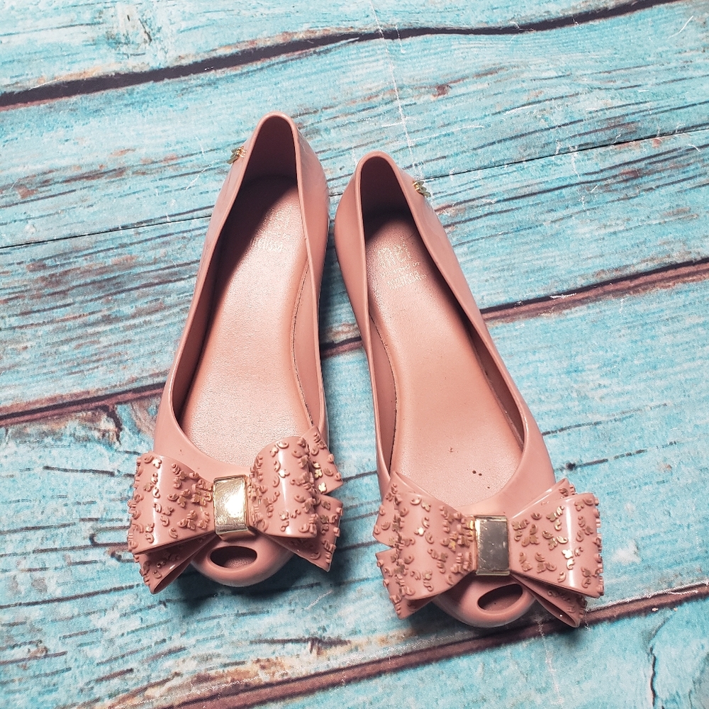 Melissa Rose Mauve Bow Peep Toe Ballerina Flats Size 13